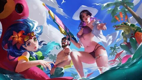 Caitlyn Graves Renekton League Of Legends lol Zoe, Renekton, Pool Party - L...