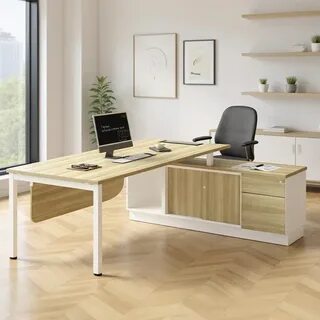 Офисная система AY: Угловой стол L-образной формы 7 футов, современный, из ДСП с